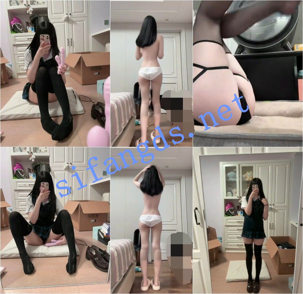 ✅抖音 悠哉大王 美腿 学生装JK制服 电动伸缩阳具插B 弹力插 图 03